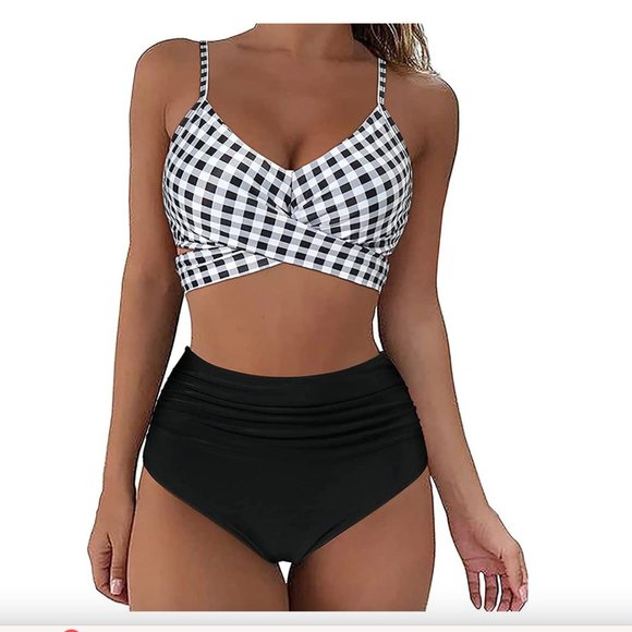 Gingham Ruched High Waisted Bikini Swimsuit - Picture 3 of 5